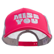 Miss You Embroidered Summer Foam Mesh Trucker Cap - Magenta-Grey OSFM