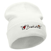 I Love Basketball Embroidered 12 Inch Long Knitted Beanie - White OSFM