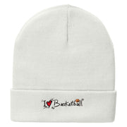 I Love Basketball Embroidered 12 Inch Long Knitted Beanie - White OSFM