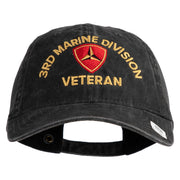 3rd Marine Division Veteran Embroidered Washed Solid Pigment Dyed Cotton Twill Brass Buckle Cap - Black OSFM