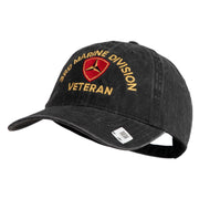3rd Marine Division Veteran Embroidered Washed Solid Pigment Dyed Cotton Twill Brass Buckle Cap - Black OSFM