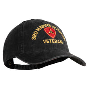 3rd Marine Division Veteran Embroidered Washed Solid Pigment Dyed Cotton Twill Brass Buckle Cap - Black OSFM