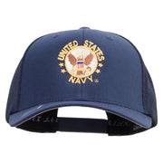 Licensed US Navy Circle Emblem Embroidered Flexfit Mesh Trucker Cap - Navy OSFM