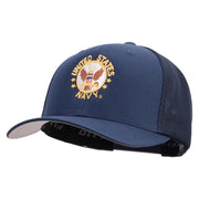 Licensed US Navy Circle Emblem Embroidered Flexfit Mesh Trucker Cap - Navy OSFM