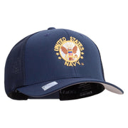 Licensed US Navy Circle Emblem Embroidered Flexfit Mesh Trucker Cap - Navy OSFM