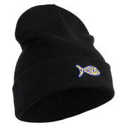 Jesus Fish Religious Iron on Patched 12 Inch Long Knitted Beanie - Black OSFM