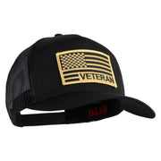 USA Gold Flag Veteran Patched Solid Cotton Twill 5 panel Mesh Back Cap - Black OSFM