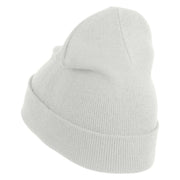 Jesus Fish Religious Iron on Patched 12 Inch Long Knitted Beanie - White OSFM