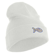 Jesus Fish Religious Iron on Patched 12 Inch Long Knitted Beanie - White OSFM
