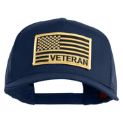 USA Gold Flag Veteran Patched Solid Cotton Twill 5 panel Mesh Back Cap - Navy OSFM