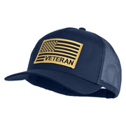 USA Gold Flag Veteran Patched Solid Cotton Twill 5 panel Mesh Back Cap - Navy OSFM