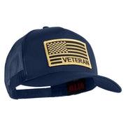 USA Gold Flag Veteran Patched Solid Cotton Twill 5 panel Mesh Back Cap - Navy OSFM