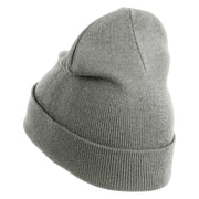 Jesus Fish Religious Iron on Patched 12 Inch Long Knitted Beanie - Heather Grey OSFM