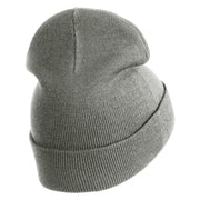 Jesus Fish Religious Iron on Patched 12 Inch Long Knitted Beanie - Heather Grey OSFM