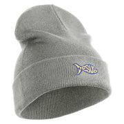 Jesus Fish Religious Iron on Patched 12 Inch Long Knitted Beanie - Heather Grey OSFM