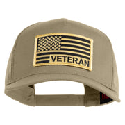 USA Gold Flag Veteran Patched Solid Cotton Twill 5 panel Mesh Back Cap - Khaki OSFM