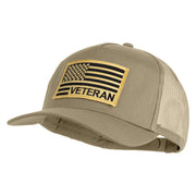 USA Gold Flag Veteran Patched Solid Cotton Twill 5 panel Mesh Back Cap - Khaki OSFM