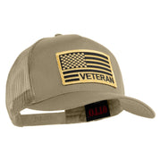 USA Gold Flag Veteran Patched Solid Cotton Twill 5 panel Mesh Back Cap - Khaki OSFM
