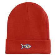 Jesus Fish Religious Iron on Patched 12 Inch Long Knitted Beanie - Rust OSFM