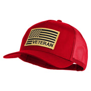 USA Gold Flag Veteran Patched Solid Cotton Twill 5 panel Mesh Back Cap - Red OSFM