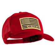 USA Gold Flag Veteran Patched Solid Cotton Twill 5 panel Mesh Back Cap - Red OSFM