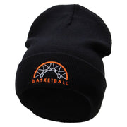 Basketball Basket Logo Embroidered 12 Inch Long Knitted Beanie - Black OSFM