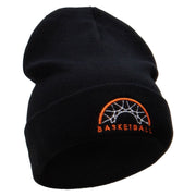 Basketball Basket Logo Embroidered 12 Inch Long Knitted Beanie - Black OSFM