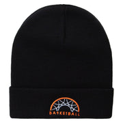 Basketball Basket Logo Embroidered 12 Inch Long Knitted Beanie - Black OSFM