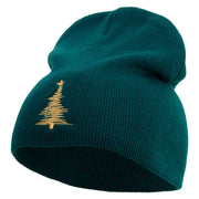 Gold Linear Christmas Trees Embroidered 8 inch Acrylic Short beanie - Dk-Green OSFM