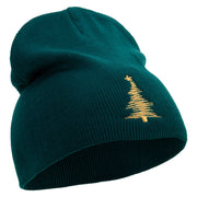 Gold Linear Christmas Trees Embroidered 8 inch Acrylic Short beanie - Dk-Green OSFM