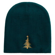 Gold Linear Christmas Trees Embroidered 8 inch Acrylic Short beanie - Dk-Green OSFM