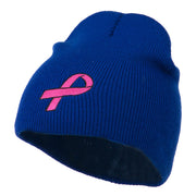 Pink Ribbon Breast Cancer Embroidered Short Beanie