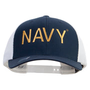 Licensed US Navy Embroidered Flexfit 2 Tone Mesh Cap - Navy-White OSFM