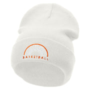 Basketball Basket Logo Embroidered 12 Inch Long Knitted Beanie - White OSFM