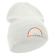 Basketball Basket Logo Embroidered 12 Inch Long Knitted Beanie - White OSFM