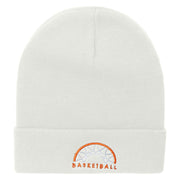 Basketball Basket Logo Embroidered 12 Inch Long Knitted Beanie - White OSFM