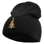 Gold Linear Christmas Trees Embroidered 8 inch Acrylic Short beanie - Black OSFM