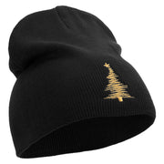 Gold Linear Christmas Trees Embroidered 8 inch Acrylic Short beanie - Black OSFM