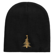 Gold Linear Christmas Trees Embroidered 8 inch Acrylic Short beanie - Black OSFM