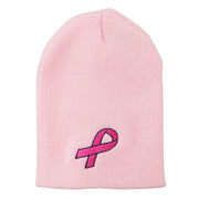 Pink Ribbon Breast Cancer Embroidered Short Beanie