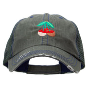 Chocolate Covered Cherry Embroidered Low Profile Special Cotton Mesh Cap - Green OSFM