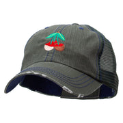 Chocolate Covered Cherry Embroidered Low Profile Special Cotton Mesh Cap - Green OSFM