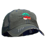 Chocolate Covered Cherry Embroidered Low Profile Special Cotton Mesh Cap - Green OSFM