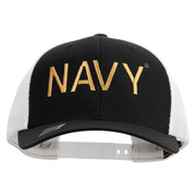 Licensed US Navy Embroidered Flexfit 2 Tone Mesh Cap - Black-White OSFM