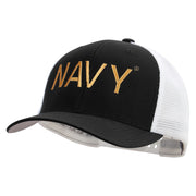 Licensed US Navy Embroidered Flexfit 2 Tone Mesh Cap - Black-White OSFM