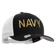 Licensed US Navy Embroidered Flexfit 2 Tone Mesh Cap - Black-White OSFM