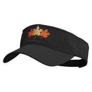 Autumn Leaves Embroidered Pro Style Cotton Twill Washed Visor - Black OSFM