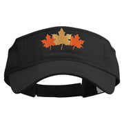 Autumn Leaves Embroidered Pro Style Cotton Twill Washed Visor - Black OSFM