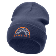 Basketball Basket Logo Embroidered 12 Inch Long Knitted Beanie - Navy OSFM