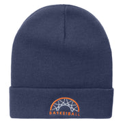 Basketball Basket Logo Embroidered 12 Inch Long Knitted Beanie - Navy OSFM